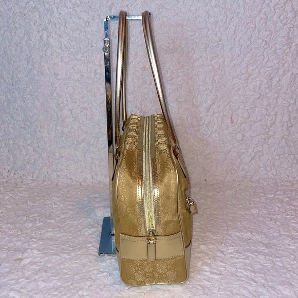 Gucci GG Guccissima Gold Metallic Leather & Canvas Vintage Shoulder Bag Purse - Picture 4 of 17